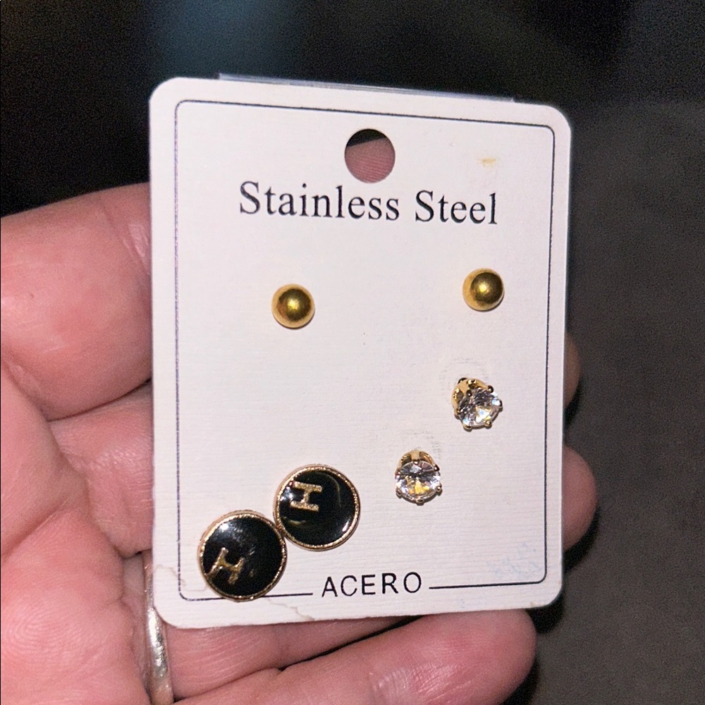 Gold and Black Stainless Steel Earrings Set